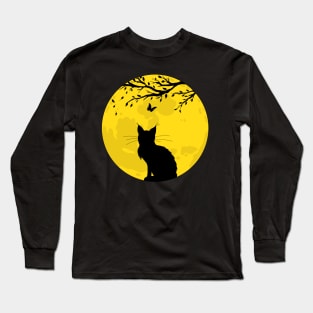 Black Cat Yellow Moon Long Sleeve T-Shirt